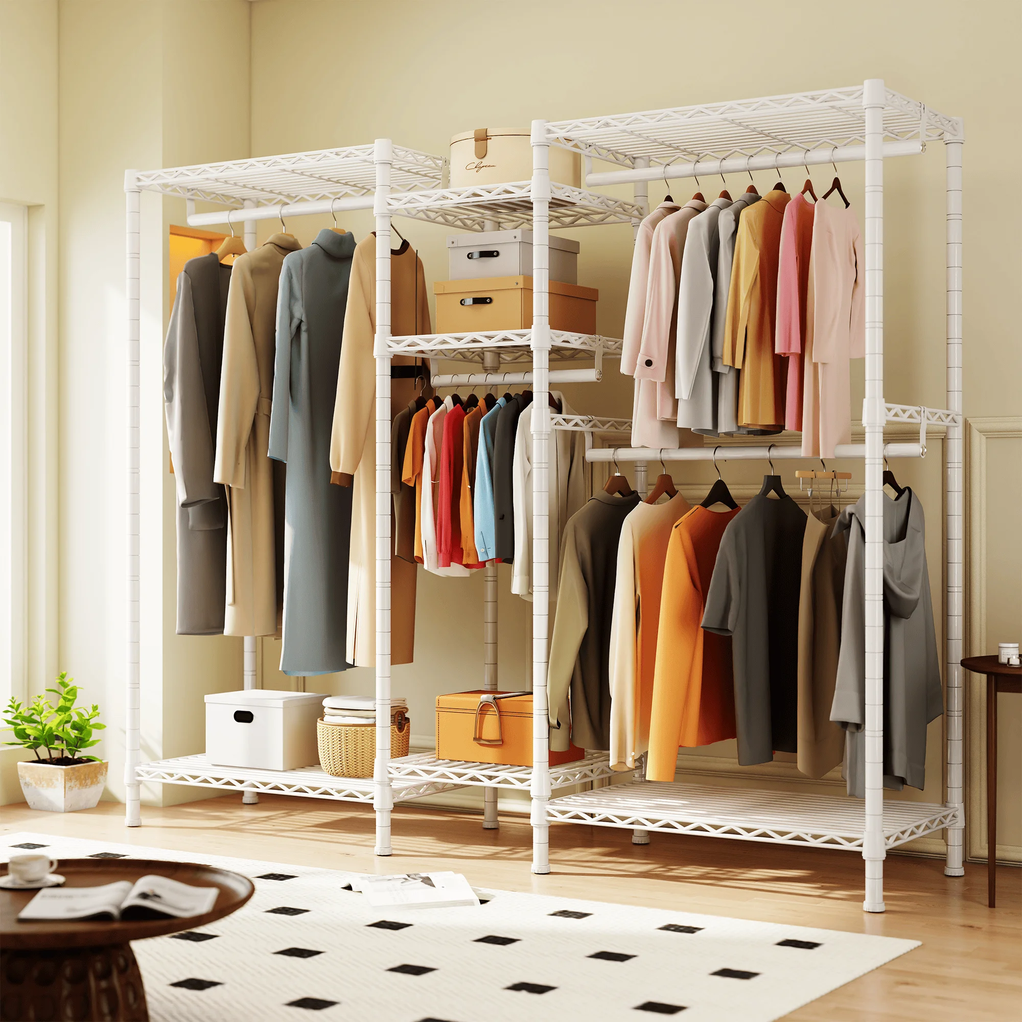 EnHomee Heavy Duty Adjustable Wire Garment Rack – 750 LBS Load, Freestanding Metal Frame, 77"H x 70.5"W x 13.8"D – Closet or Bedroom
EnHomee Heavy Duty Adjustable Wire Garment Rack – 750 LBS Load, Freestanding Metal Frame, 77"H x 70.5"W x 13.8"D – Closet or Bedroom
