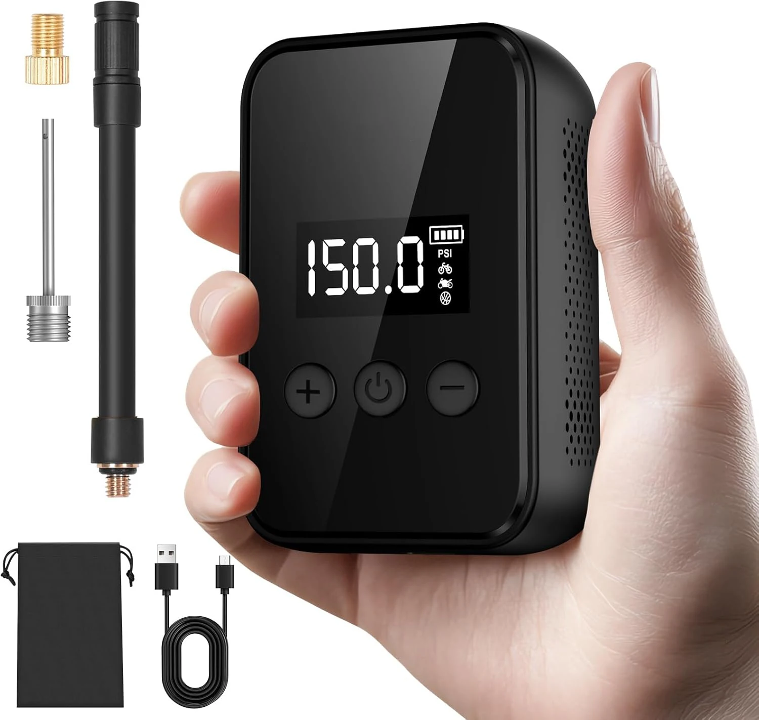 Mini Electric Bike Pump Fast Inflate Bike Tire Pump with Gauge, 150PSI Air Pump with Presta and Schrader Valve for Bike, Motorcy
Mini Electric Bike Pump Fast Inflate Bike Tire Pump with Gauge, 150PSI Air Pump with Presta and Schrader Valve for Bike, Motorcy