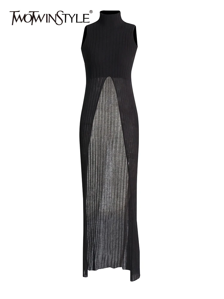 TWOTWINSTYLE Solid Minimaliat Elegant Sweater For Women Turtleneck Sleeveless High Waist Slimming Split Long Sweaters Female New
TWOTWINSTYLE Solid Minimaliat Elegant Sweater For Women Turtleneck Sleeveless High Waist Slimming Split Long Sweaters Female New
