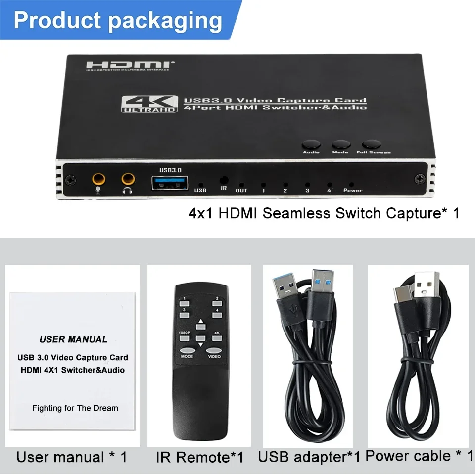 4 in 1 HDMI Capture Card Seamless Switch 1080P@60fps IR Remote No Delay for Multi-Channel Live Streaming
4 in 1 HDMI Capture Card Seamless Switch 1080P@60fps IR Remote No Delay for Multi-Channel Live Streaming