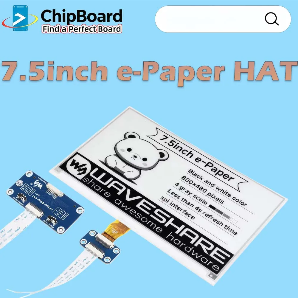 Waveshare 7.5inch E-Ink HAT E-paper Display 800x480 Supports Raspberry Pi 5/4B/3B/Pi Zero/Zero/Jetson Nano/Arduino/STM32
Waveshare 7.5inch E-Ink HAT E-paper Display 800x480 Supports Raspberry Pi 5/4B/3B/Pi Zero/Zero/Jetson Nano/Arduino/STM32