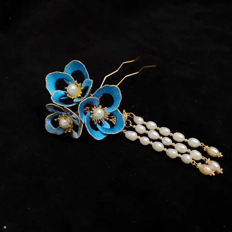Original Handmade Blue Hairpin Hair Accessories Classical Silk Thread Wrapped Flower Hairpin Pearl Tassel Headdress All-match Pa
Original Handmade Blue Hairpin Hair Accessories Classical Silk Thread Wrapped Flower Hairpin Pearl Tassel Headdress All-match Pa