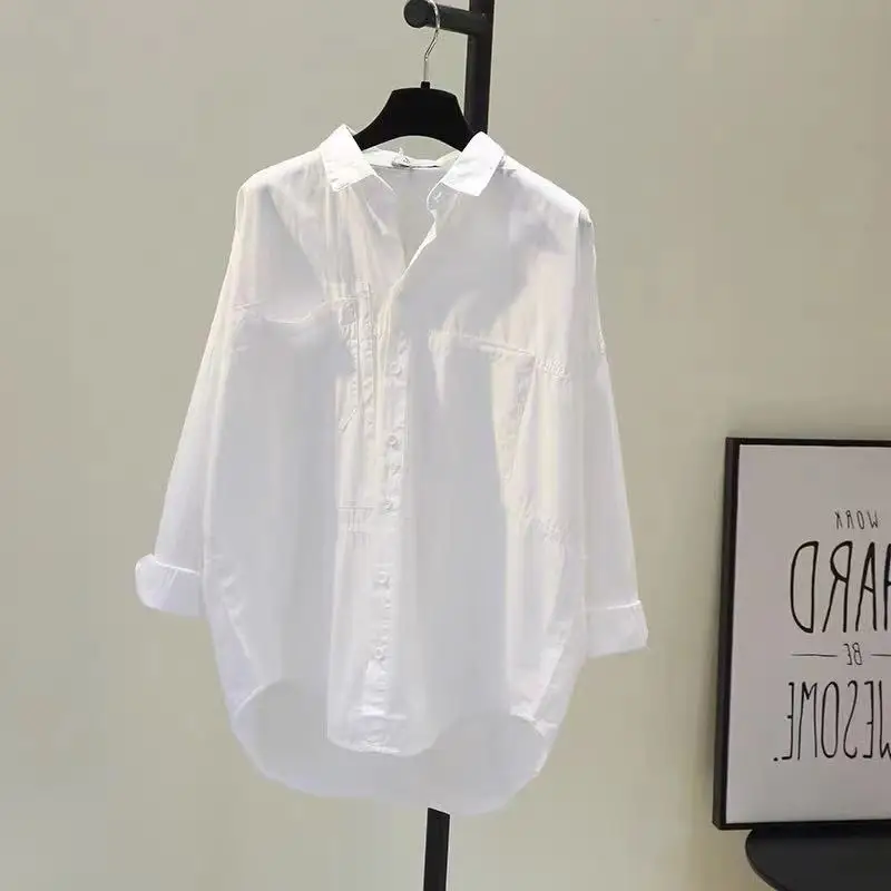 Ladies plus Size Pure Color Shirt White Open Cardigan Top Korean Style Cotton Long Sleeve V-Neck Regular Fit Commute Wear
Ladies plus Size Pure Color Shirt White Open Cardigan Top Korean Style Cotton Long Sleeve V-Neck Regular Fit Commute Wear