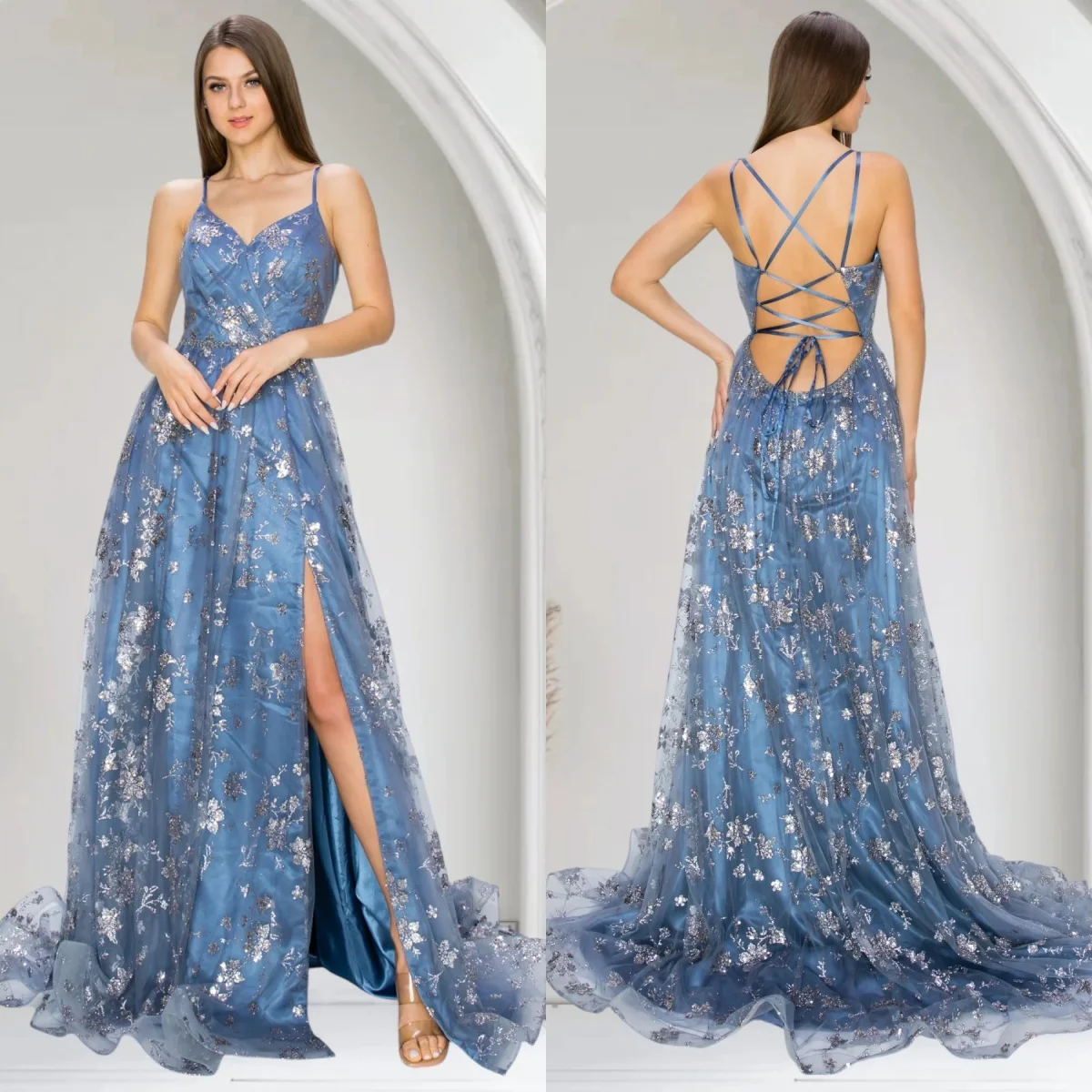 Vintage A Line Prom Dresses Charming Lace Sleeveless Evening Dresses Sexy Side Split Sweep Train Customized Wedding Guest Gowns
Vintage A Line Prom Dresses Charming Lace Sleeveless Evening Dresses Sexy Side Split Sweep Train Customized Wedding Guest Gowns