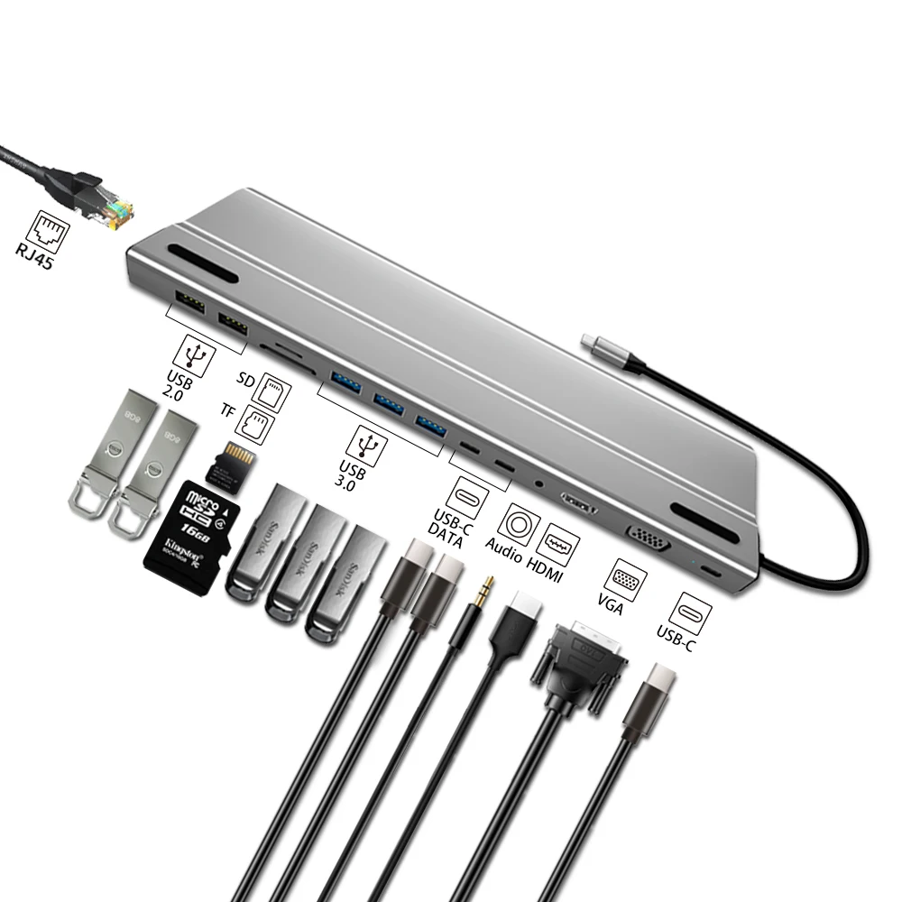 Usb Docking Station HD-MI USB3.0 USB2.0 PD SD TF VGA RJ45 AUDIO3.5 Fast Charge 14 in 1 Usb Hub
Usb Docking Station HD-MI USB3.0 USB2.0 PD SD TF VGA RJ45 AUDIO3.5 Fast Charge 14 in 1 Usb Hub