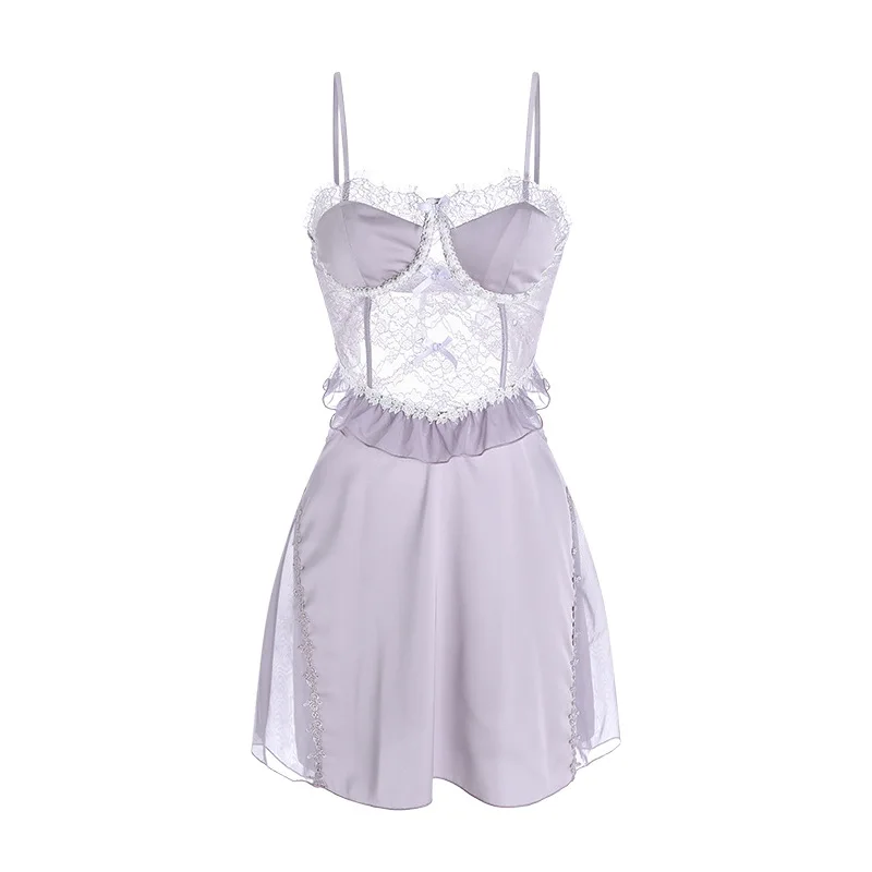 Solid Color Satin Mesh Spliced Sheer Backless Camisole Nightdress With Robe Women's Home Wear Lace Trimmed Dress Casual J0AK
Solid Color Satin Mesh Spliced Sheer Backless Camisole Nightdress With Robe Women's Home Wear Lace Trimmed Dress Casual J0AK