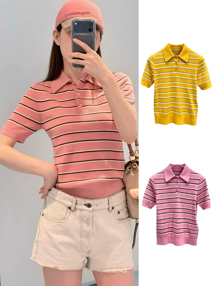 High-Neck Short-Sleeve Knitted Shirt Zhang Ying Letter Logo Striped Top Casual Creative Pattern Button Detail Loose Fit
High-Neck Short-Sleeve Knitted Shirt Zhang Ying Letter Logo Striped Top Casual Creative Pattern Button Detail Loose Fit