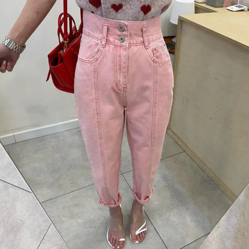 Sweet Cherry Blossom Pink High Waist Two Button ket Design Waed Denim Pants Women's Long Trousers Chic Summer Sle
Sweet Cherry Blossom Pink High Waist Two Button ket Design Waed Denim Pants Women's Long Trousers Chic Summer Sle