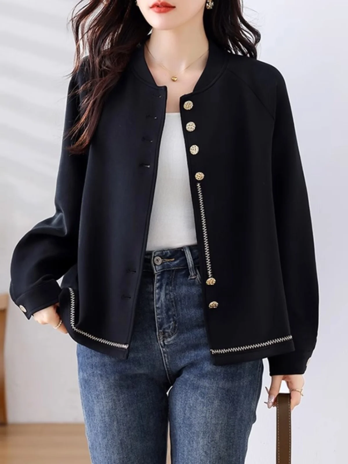 Black Short Baseball Jacket Women's Spring Autumn Winter Loose Mom's Jacket Top Small Fragrance Style Fashion Outerwear
Black Short Baseball Jacket Women's Spring Autumn Winter Loose Mom's Jacket Top Small Fragrance Style Fashion Outerwear