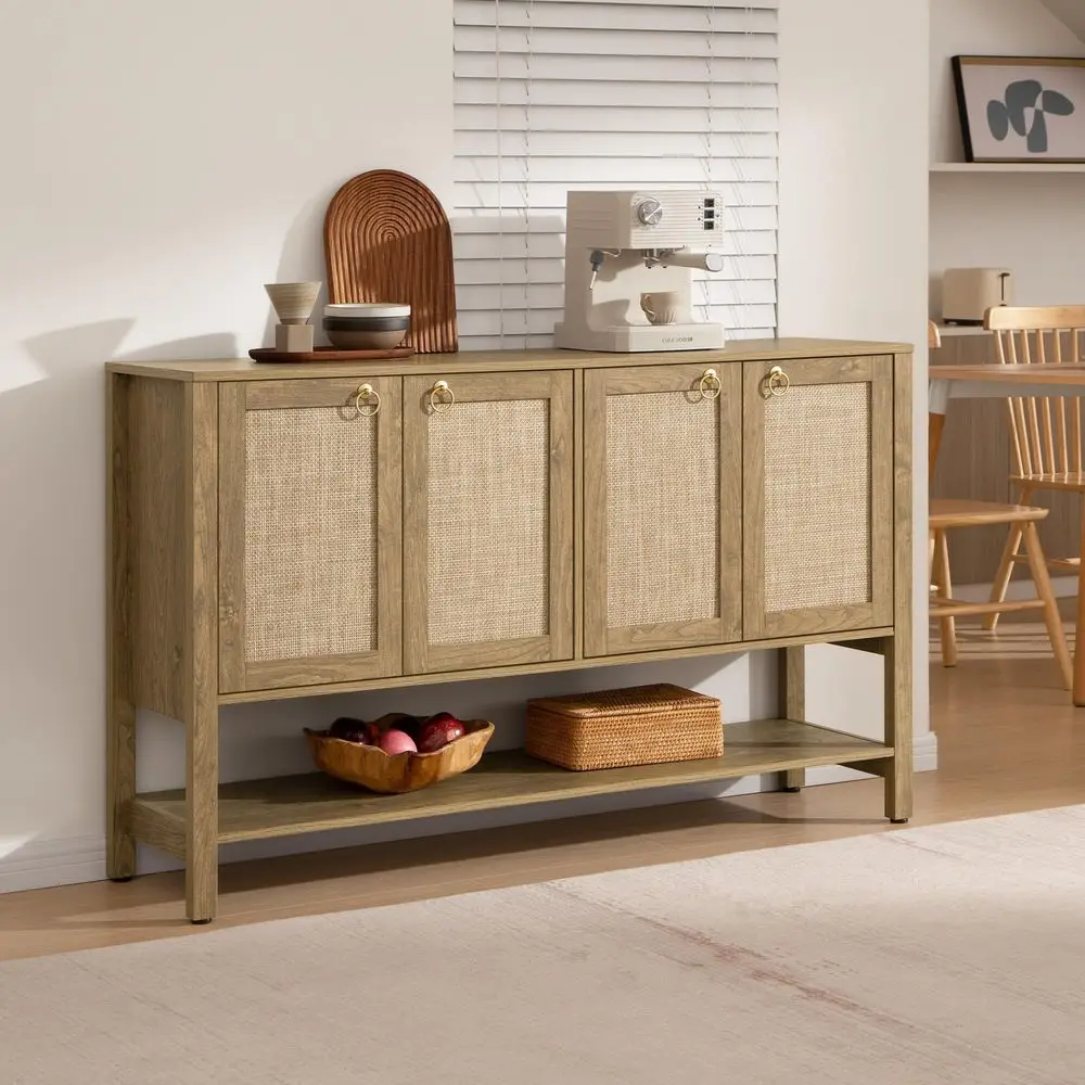 55 Cherry Sideboard Buffet Cabinet with Rattan Doors, Rustic Farmhouse Coffee Bar Cabinet with Open Shelf, Warm Wood Credenza a
55 Cherry Sideboard Buffet Cabinet with Rattan Doors, Rustic Farmhouse Coffee Bar Cabinet with Open Shelf, Warm Wood Credenza a