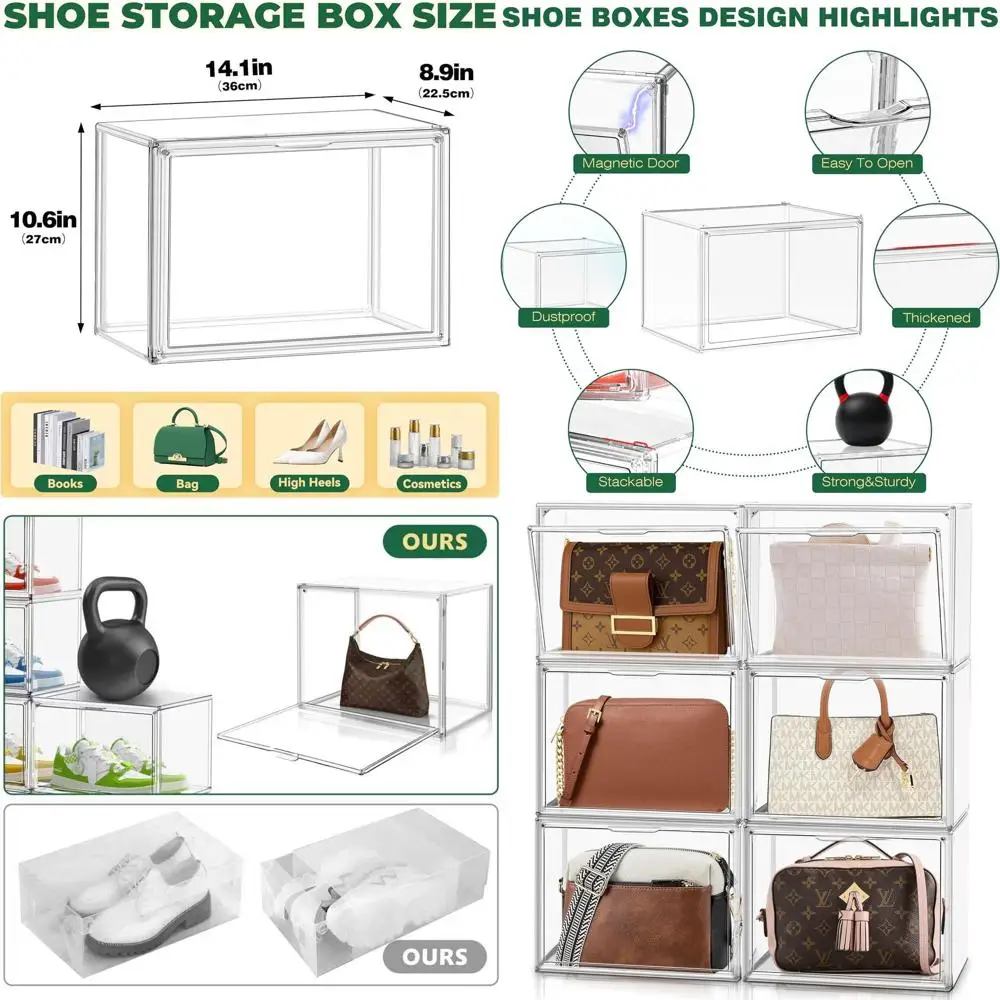 Stackable X-Large Acrylic Sneaker Display Case, Size 14 Clear Shoe Storage Box with Magnetic Lid for Purses, Handbags, Cosmetics
Stackable X-Large Acrylic Sneaker Display Case, Size 14 Clear Shoe Storage Box with Magnetic Lid for Purses, Handbags, Cosmetics