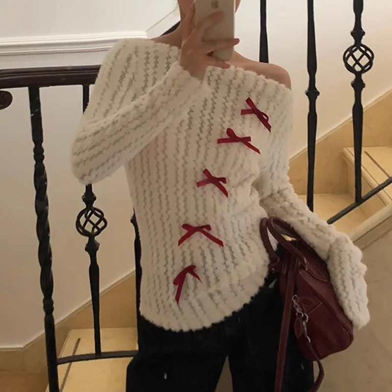Deeptown Sweet Bow Knitted Pullover Women Off Shoulder Sexy Long Sleeve Sweaters Korean Style Kawaii Autumn Winter Pullovers
Deeptown Sweet Bow Knitted Pullover Women Off Shoulder Sexy Long Sleeve Sweaters Korean Style Kawaii Autumn Winter Pullovers