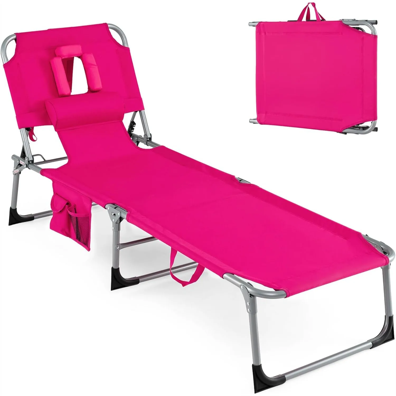 Tanning Chair Folding Adjustable Patio Lounge Chair with Face Hole and Removable Pillow for Outdoor Sunbathing
Tanning Chair Folding Adjustable Patio Lounge Chair with Face Hole and Removable Pillow for Outdoor Sunbathing