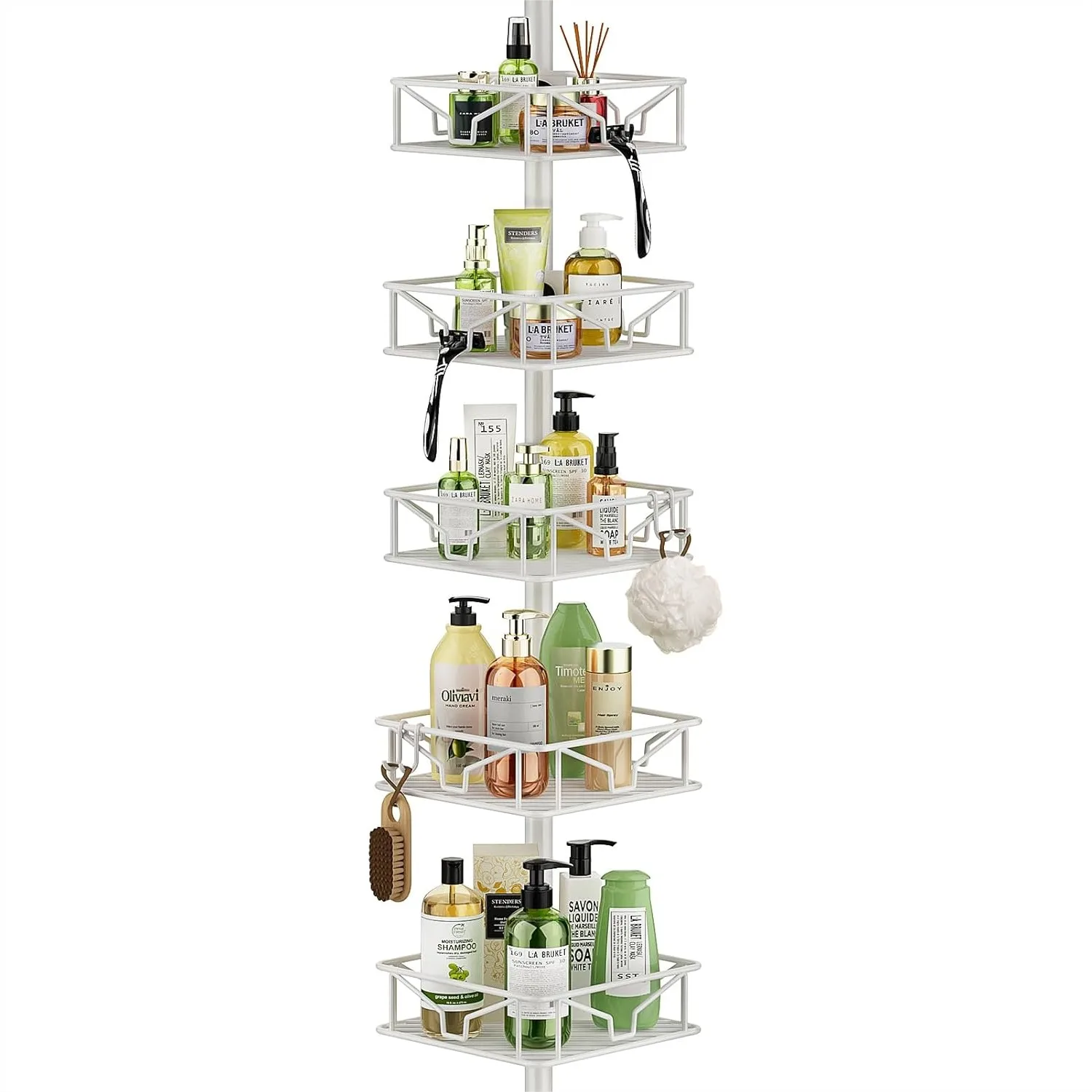 5 Tier Adjustable Corner Shower Caddy with Hooks, Rustproof Tension Pole 62-116 Inch, White
5 Tier Adjustable Corner Shower Caddy with Hooks, Rustproof Tension Pole 62-116 Inch, White