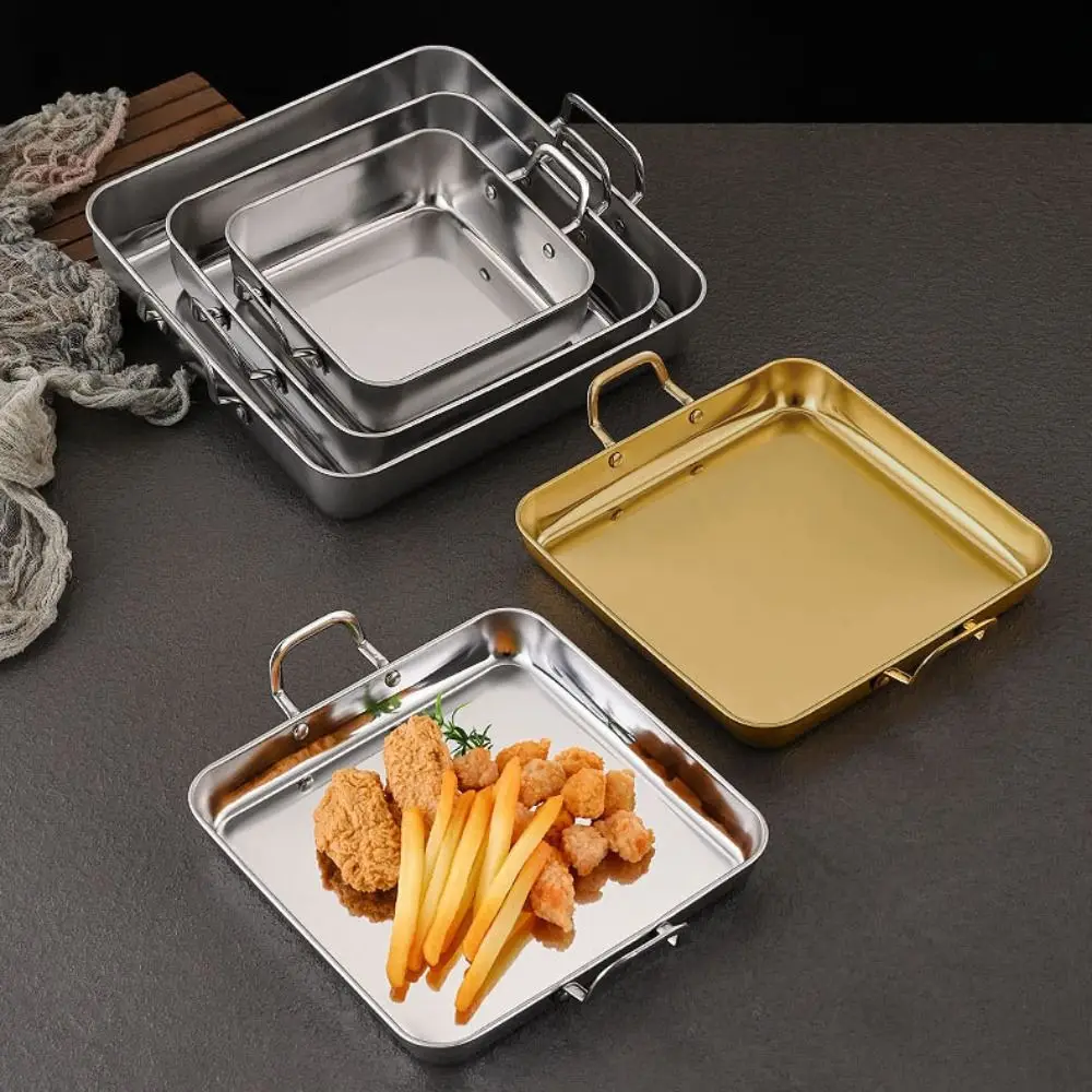 Stainless Steel Square Food Serving Trays Binaural Handle Flat Bottom Tiramisu Tray Korean Gold/Silver Snack Dishes Vegetable
Stainless Steel Square Food Serving Trays Binaural Handle Flat Bottom Tiramisu Tray Korean Gold/Silver Snack Dishes Vegetable