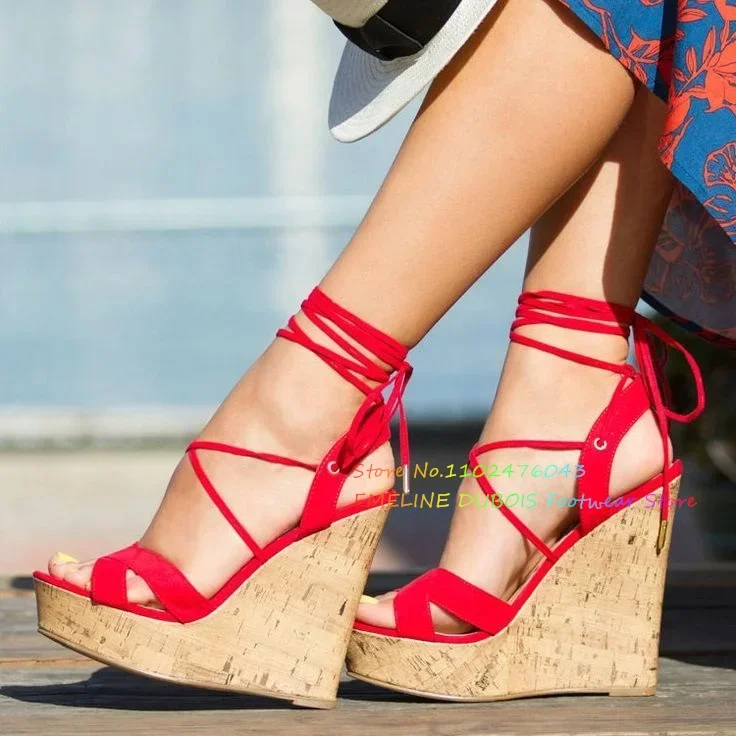 Women Gladiator Sandals Wedges Heels Open Toe Strappy Platform Sandals Red Ankle Strap Lace Up Party Dress Shoes Large Size
Women Gladiator Sandals Wedges Heels Open Toe Strappy Platform Sandals Red Ankle Strap Lace Up Party Dress Shoes Large Size
