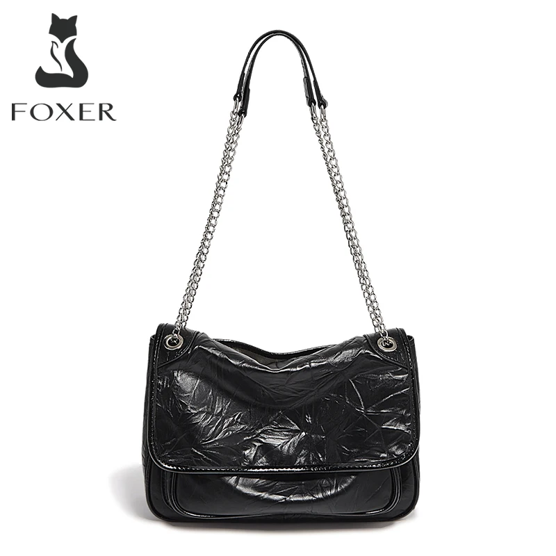 FOXER Women Genuine Leather + PU Shoulder Handbag Classic Fashion Black Tote Chain Bag
FOXER Women Genuine Leather + PU Shoulder Handbag Classic Fashion Black Tote Chain Bag