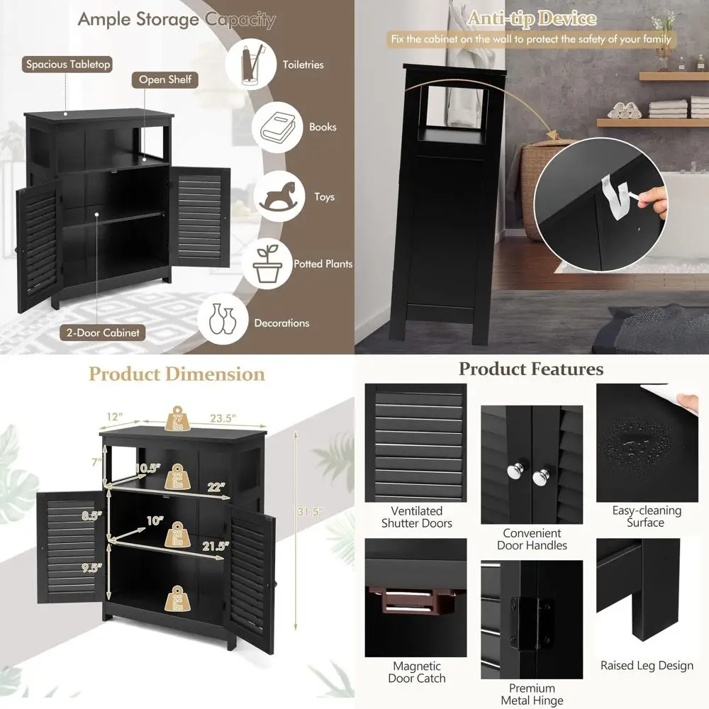 Деревянный шкаф для ванной с жалюзийными дверцами и съемной полкой, напольный, для домашнего использования, черный
Деревянный шкаф для ванной с жалюзийными дверцами и съемной полкой, напольный, для домашнего использования, черный