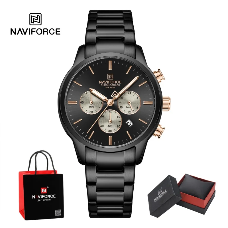 NAVIFORCE 2026 Man's Watch Quartz Chronograph 30M Waterproof Date Display Steel Band Male Fashionable Luxury Wristwatch Gift Box
NAVIFORCE 2026 Man's Watch Quartz Chronograph 30M Waterproof Date Display Steel Band Male Fashionable Luxury Wristwatch Gift Box