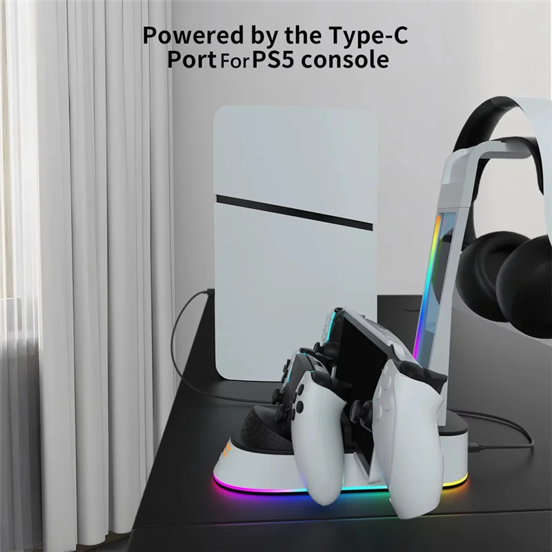AT82-Charging Base With Headset Holder For PS5 Controller Charging Stand RGB Light Charging Indicator For PS5 Portal Console
AT82-Charging Base With Headset Holder For PS5 Controller Charging Stand RGB Light Charging Indicator For PS5 Portal Console