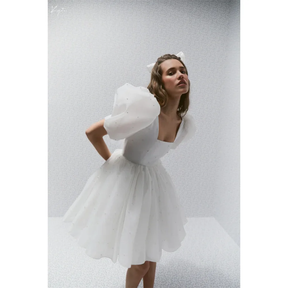 Kyoto Square Neck Lace-up Back Pearls Mini Wedding Dress White Puffy Sleeves vestidos de novia Customized After Party فساتين سهر
Kyoto Square Neck Lace-up Back Pearls Mini Wedding Dress White Puffy Sleeves vestidos de novia Customized After Party فساتين سهر