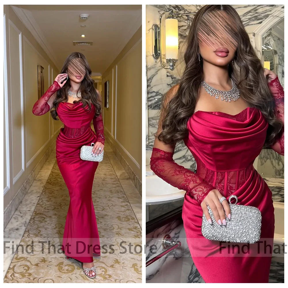 Custom Made Elegant 3/4 Sleeve Strapless Pleated Saudi Arab Gown Backless Maxi Length Sheath Evening Dress with Lace فساتا
Custom Made Elegant 3/4 Sleeve Strapless Pleated Saudi Arab Gown Backless Maxi Length Sheath Evening Dress with Lace فساتا