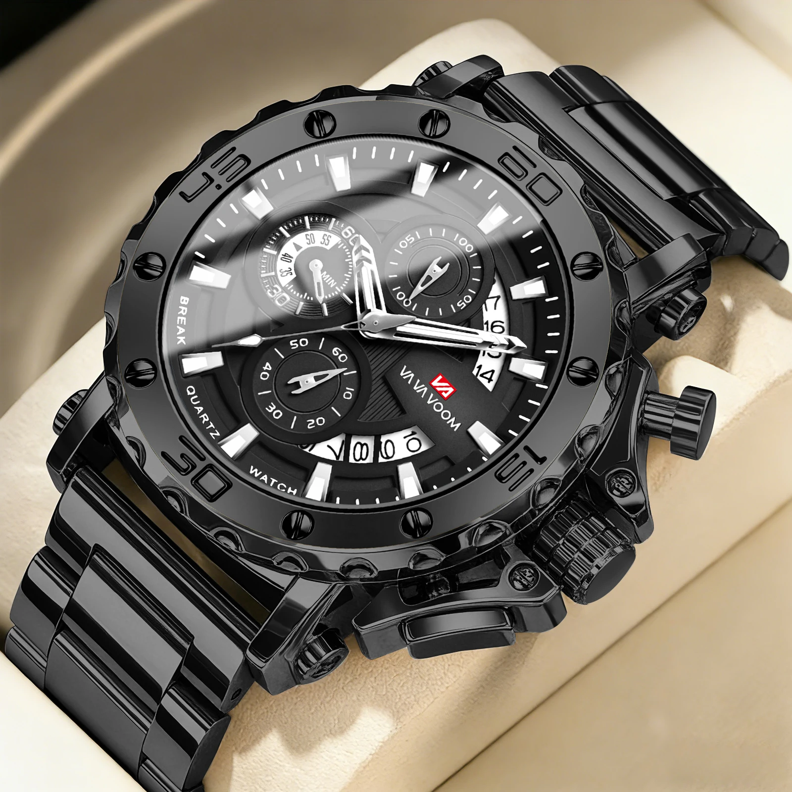 VA VA VOOM Men Watch 46mm Silver Ring Stainless Steel Multifunctional Watch 3Bar Waterproof Sports Enlarged Men's Timing Watches
VA VA VOOM Men Watch 46mm Silver Ring Stainless Steel Multifunctional Watch 3Bar Waterproof Sports Enlarged Men's Timing Watches