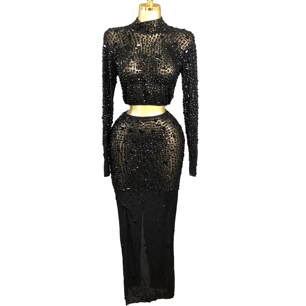 Sparkly Rhinestones Top Long Skirt Sexy Transparent Two Pieces Set Celebrate Evening Prom Birthday Dress Women Photo Shoot Wear
Sparkly Rhinestones Top Long Skirt Sexy Transparent Two Pieces Set Celebrate Evening Prom Birthday Dress Women Photo Shoot Wear
