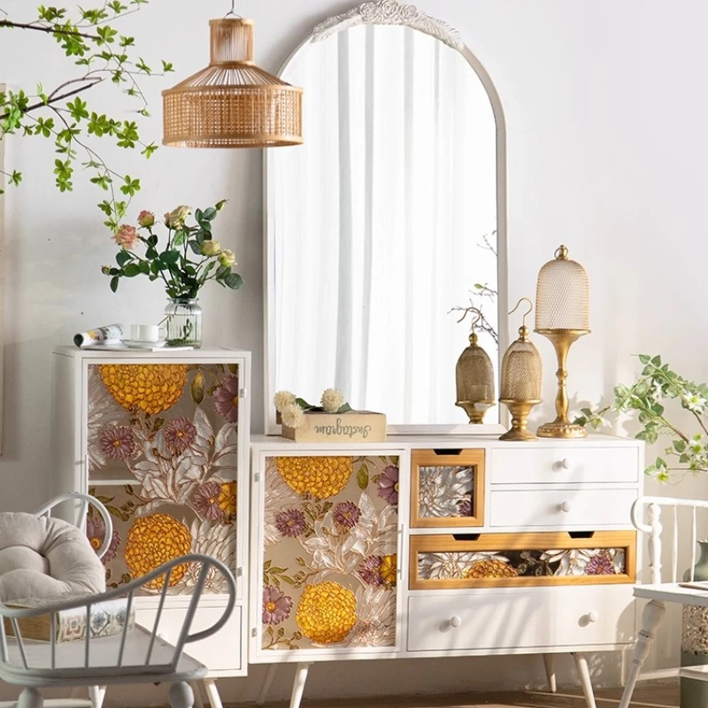 French retro entrance cabinet against the wall storage cabinet living room enamel glass light luxury white wrought
French retro entrance cabinet against the wall storage cabinet living room enamel glass light luxury white wrought