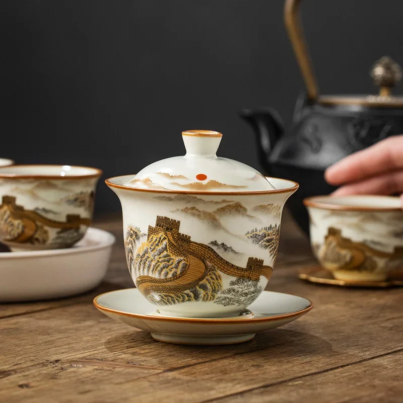 160ml Traditional Beige Ru Kiln The Great Wall Qing Feng Gaiwan Tea Bowl For Brewing Tea High-end Opening Can Raise Tea Ceremony
160ml Traditional Beige Ru Kiln The Great Wall Qing Feng Gaiwan Tea Bowl For Brewing Tea High-end Opening Can Raise Tea Ceremony