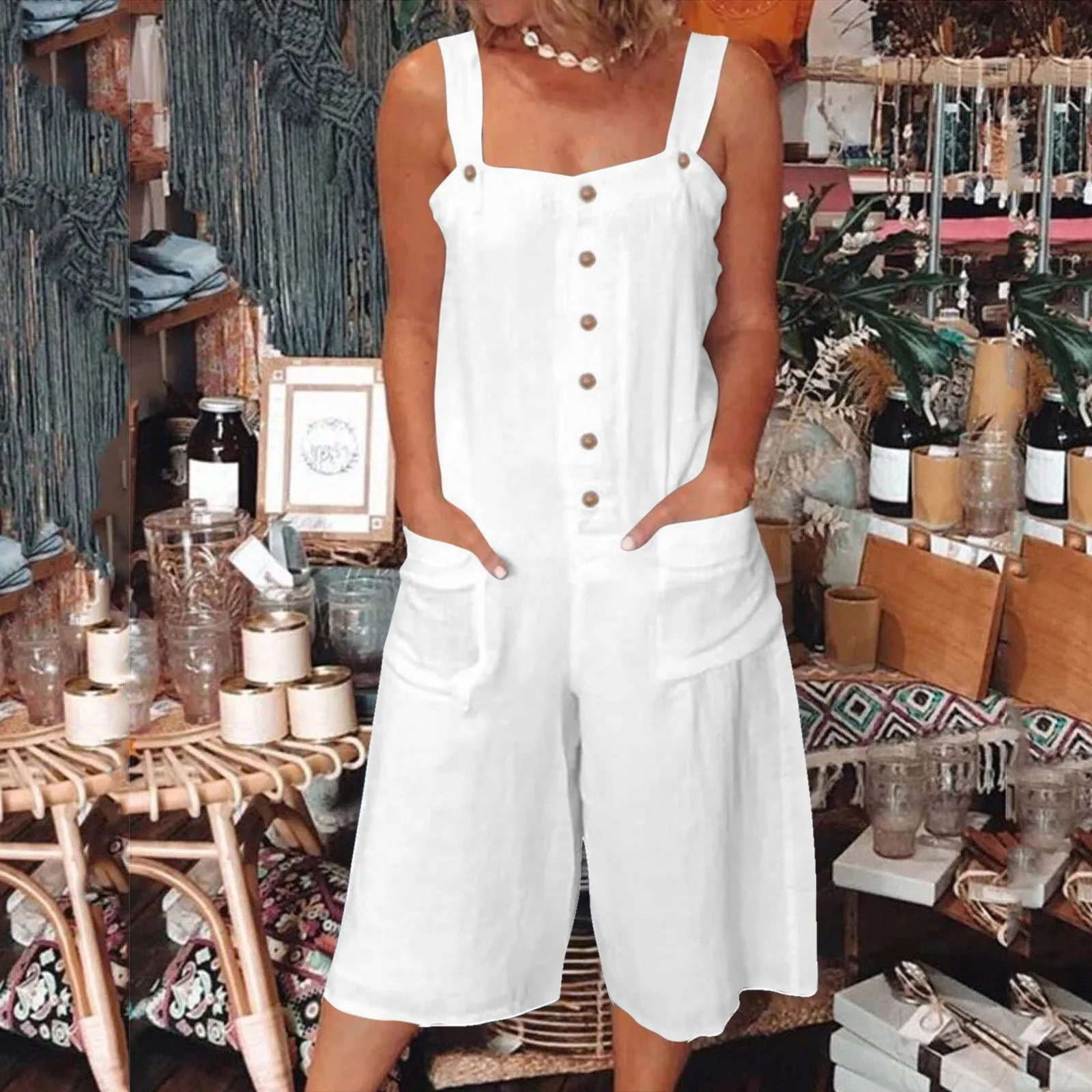 Women Loose Style Overalls Boho Solid Playsuits Sleeveless Rompers Cotton Linen Wide Leg Shorts Summer Casual Clothes Dungarees
Women Loose Style Overalls Boho Solid Playsuits Sleeveless Rompers Cotton Linen Wide Leg Shorts Summer Casual Clothes Dungarees