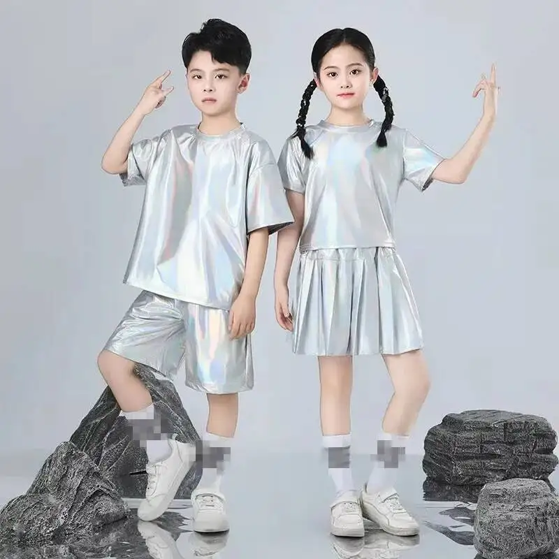Boys and Girls Hip-hop Set Silver Color Jazz Dance Costume Children Performance Clothes Fashion Runway Street Dance Costume
Boys and Girls Hip-hop Set Silver Color Jazz Dance Costume Children Performance Clothes Fashion Runway Street Dance Costume