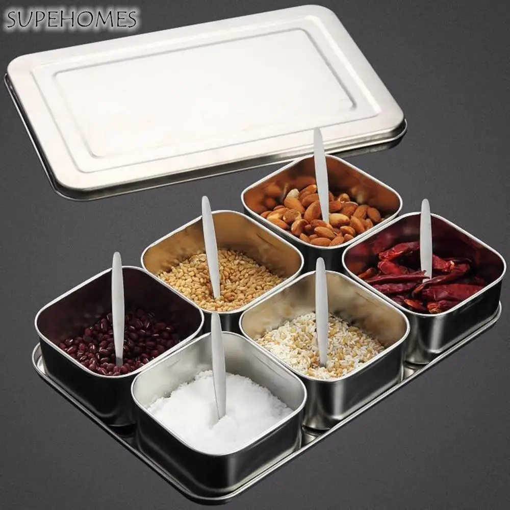 6/8 Grid Seasoning Storage Box Stainless Steel Rectangular Food Preparation Box Durable Rust-proof Dessert Ingredient Box
6/8 Grid Seasoning Storage Box Stainless Steel Rectangular Food Preparation Box Durable Rust-proof Dessert Ingredient Box