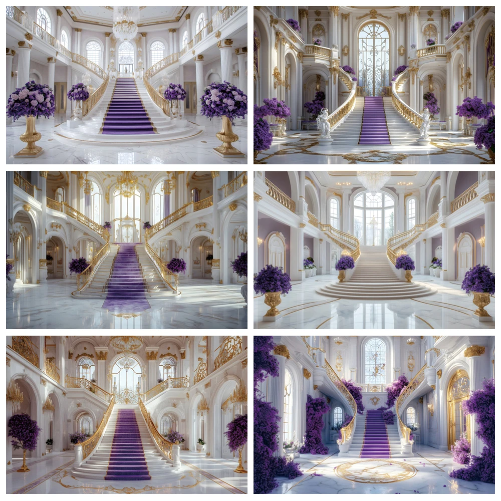 Luxurious Palace Castle Backdrop Purple Flower Curtain Staircase Carpet Baby Adult Birthday Wedding Party Photography Background
Luxurious Palace Castle Backdrop Purple Flower Curtain Staircase Carpet Baby Adult Birthday Wedding Party Photography Background