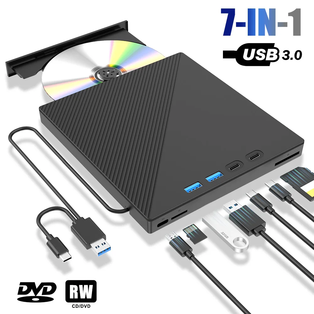 7 в 1 USB3.0 и Type C CD DVD-рекордер, плеер, записывающее устройство, внешний записывающее устройство DVD, оптический привод, портативное устройство чтения компакт-дисков/DVD для настольного ноутбука
7 в 1 USB3.0 и Type C CD DVD-рекордер, плеер, записывающее устройство, внешний записывающее устройство DVD, оптический привод, портативное устройство чтения компакт-дисков/DVD для настольного ноутбука