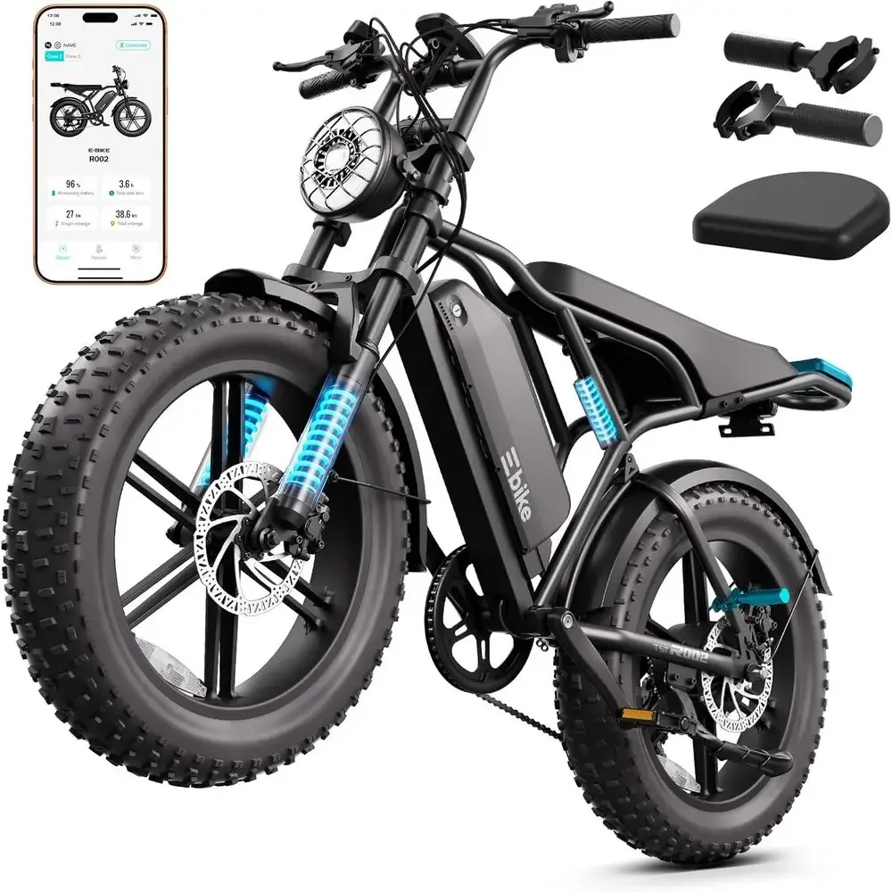 1500W Peak Electric Bike, 20 x 4.0 Tires, 48V 15Ah Battery, Dual Suspension, Disc Brakes, LCD & APP Control, UL 2849 Certified,
1500W Peak Electric Bike, 20 x 4.0 Tires, 48V 15Ah Battery, Dual Suspension, Disc Brakes, LCD & APP Control, UL 2849 Certified,