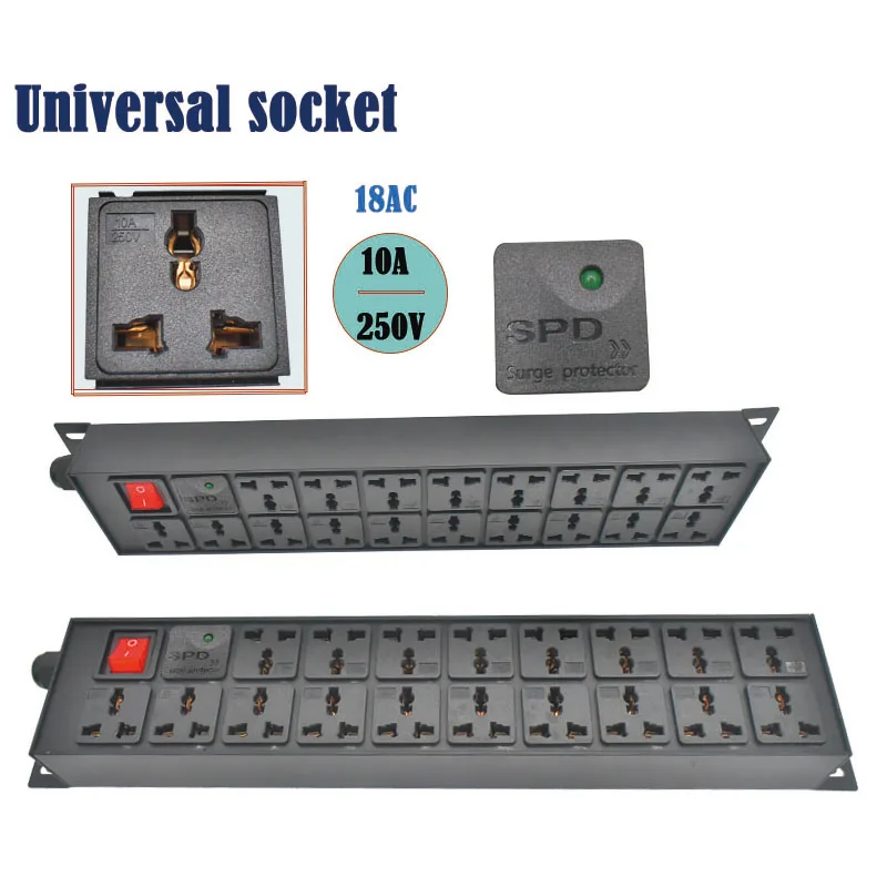 Wall socket 10A universal double row socket 18AC PDU Power Strip Network Cabinet With Surge protection 2m line
Wall socket 10A universal double row socket 18AC PDU Power Strip Network Cabinet With Surge protection 2m line