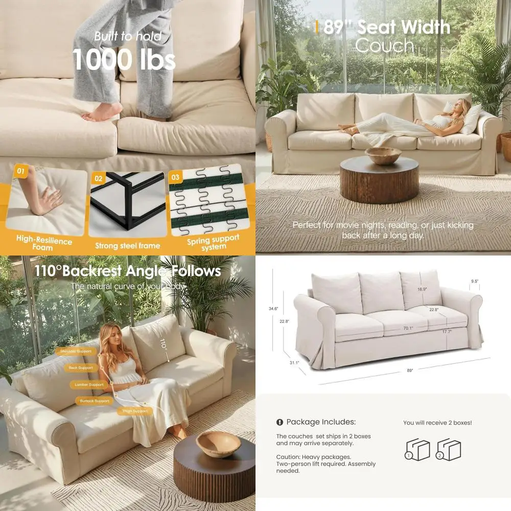 89 Inch 3-Seat Living Room Sofa with Washable Slipcover, Beige, Ideal for Small Spaces, Easy Assembly
89 Inch 3-Seat Living Room Sofa with Washable Slipcover, Beige, Ideal for Small Spaces, Easy Assembly