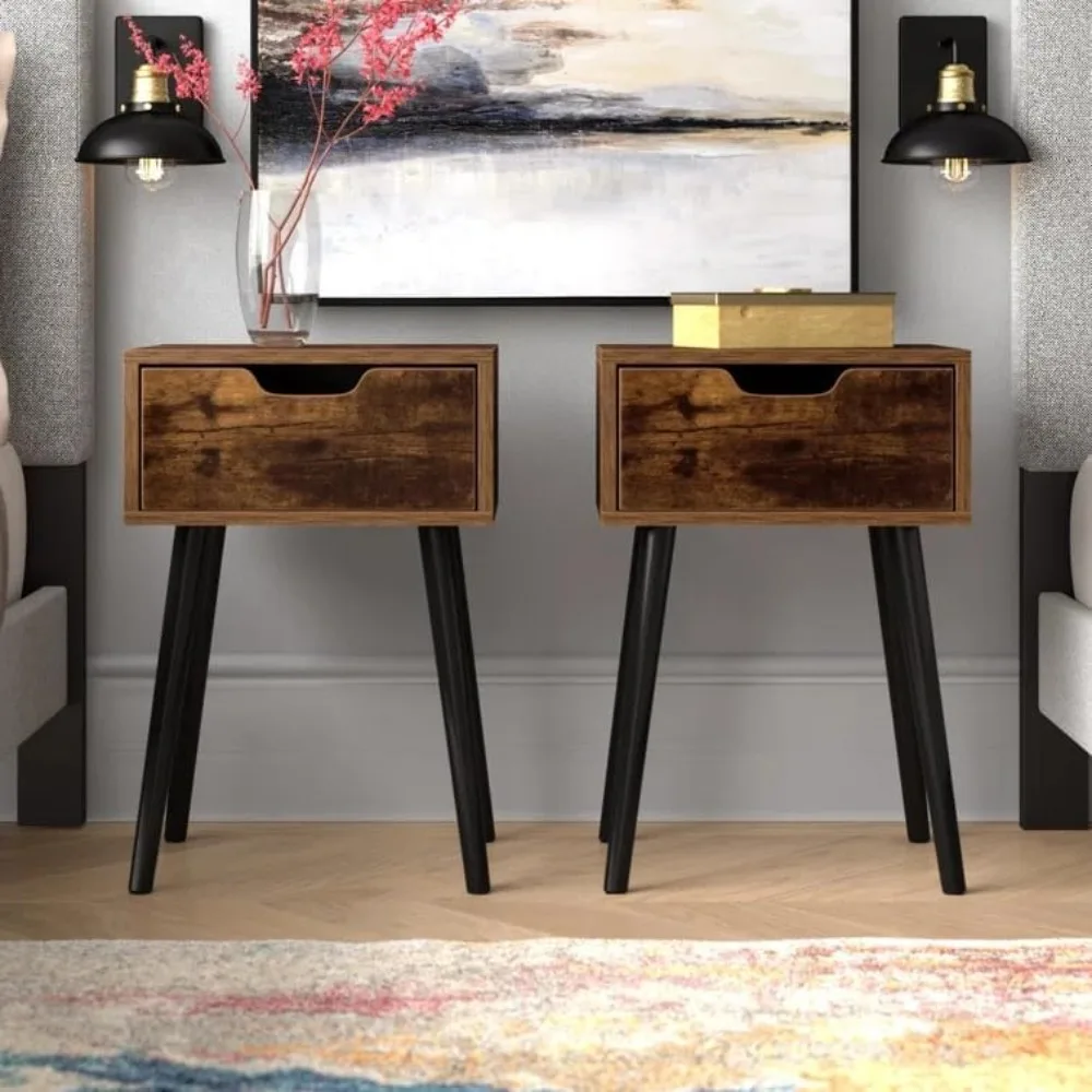 Set of 2 Retro Brown Nightstands with Drawer, Mid-Century Nightstands for Bedroom with Solid Wood Legs
Set of 2 Retro Brown Nightstands with Drawer, Mid-Century Nightstands for Bedroom with Solid Wood Legs