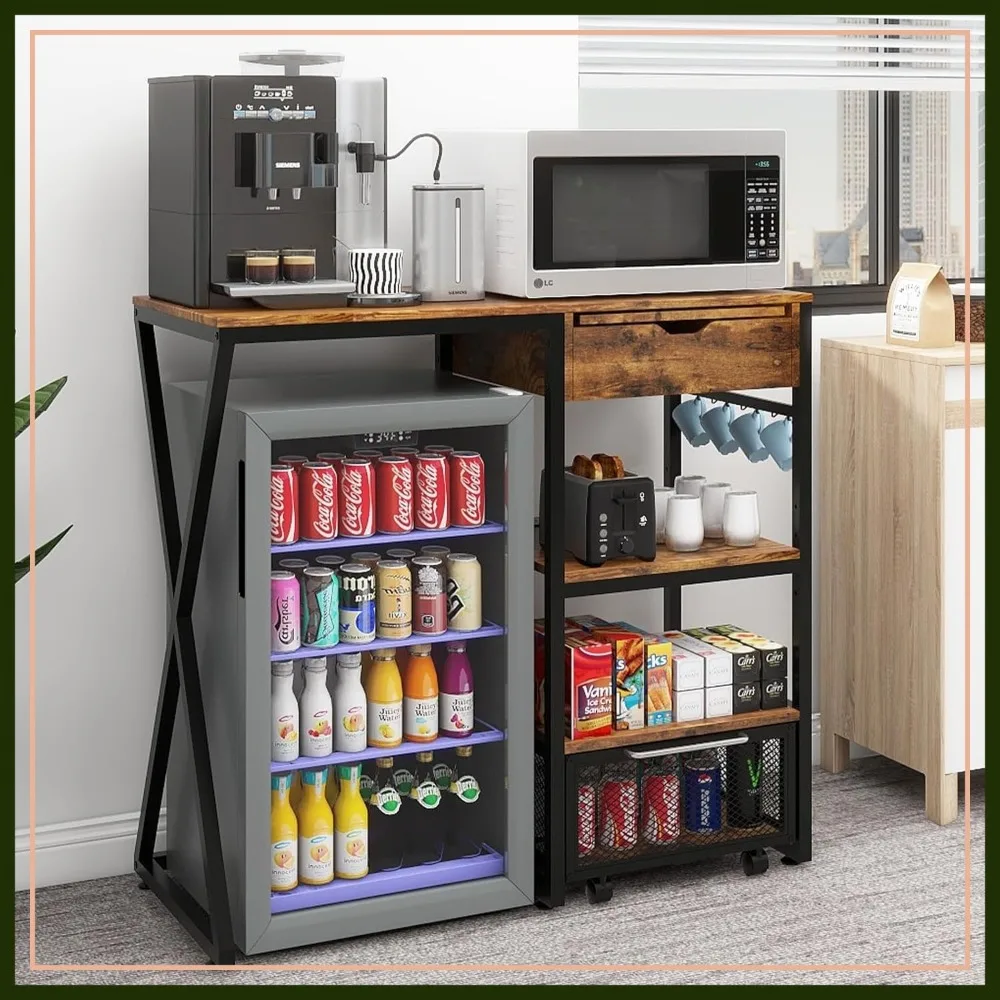 Retro Coffee Bar Cabinet with Mini Fridge Space, Power Outlet & Drawer, Wine Fridge Stand, Microwave Rack for Dorm & Kitchen
Retro Coffee Bar Cabinet with Mini Fridge Space, Power Outlet & Drawer, Wine Fridge Stand, Microwave Rack for Dorm & Kitchen