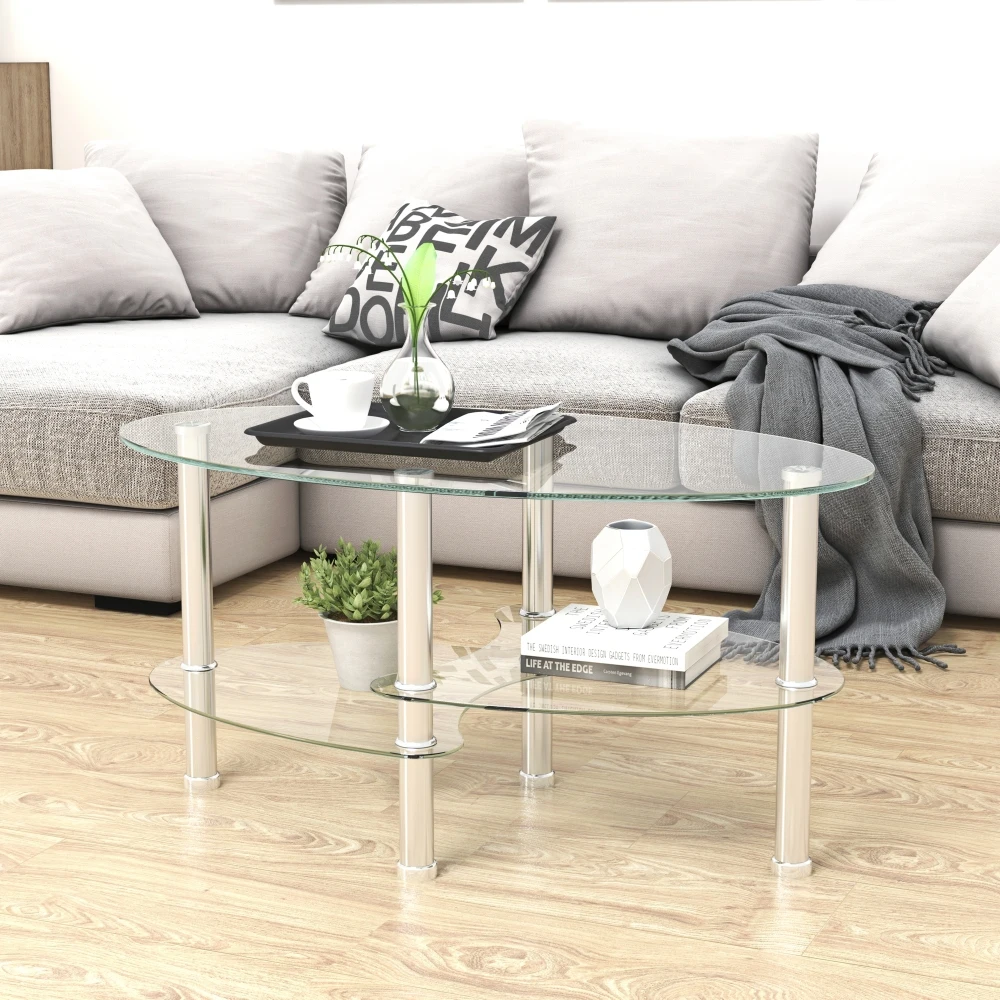 Transparent Oval glass coffee table, modern table with stainless steel leg, tea table 3-layer glass table for living room
Transparent Oval glass coffee table, modern table with stainless steel leg, tea table 3-layer glass table for living room