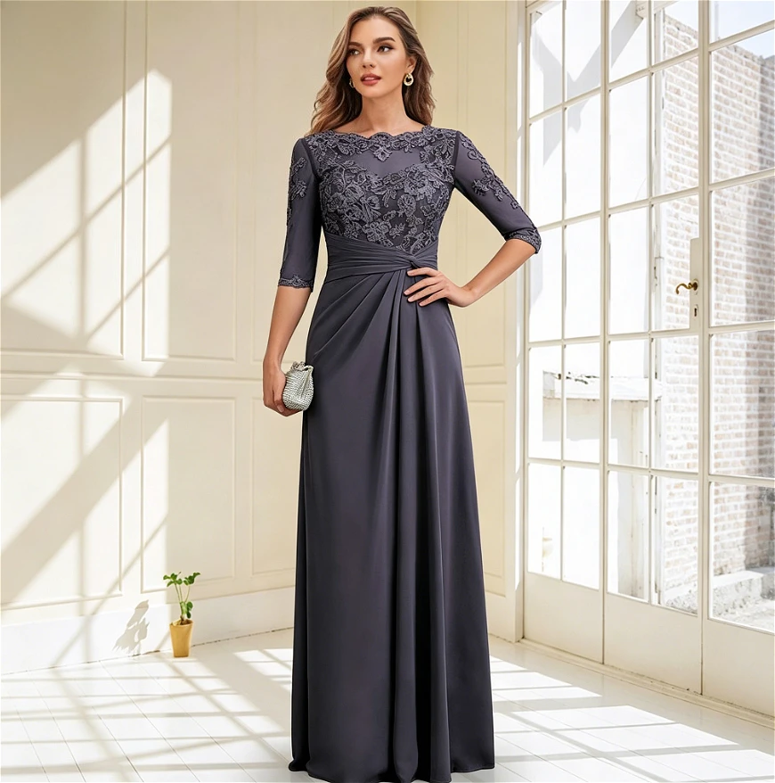 Pleat Chiffon Long Mother Of The Bride Dresses 3/4 Sleeve Lace Applique Wedding Guest Dress For Women Corset Formal Evening Gown
Pleat Chiffon Long Mother Of The Bride Dresses 3/4 Sleeve Lace Applique Wedding Guest Dress For Women Corset Formal Evening Gown