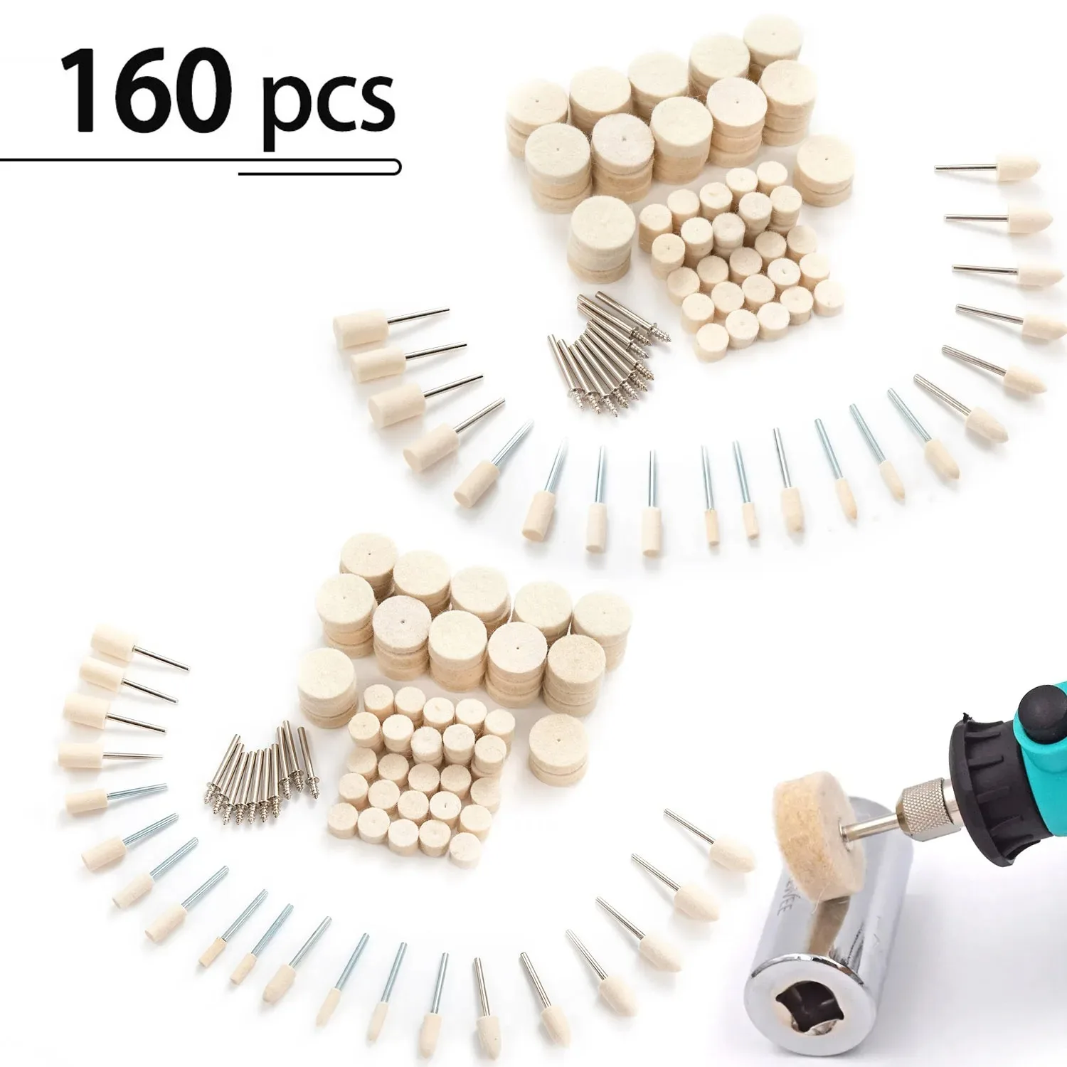 160PCS Wool Polishing Wheels Set 1/8" Shank for Dremel Rotary Tool Felt Buffing Pads Kit for Jewelry Metal Mirror Polishing
160PCS Wool Polishing Wheels Set 1/8" Shank for Dremel Rotary Tool Felt Buffing Pads Kit for Jewelry Metal Mirror Polishing