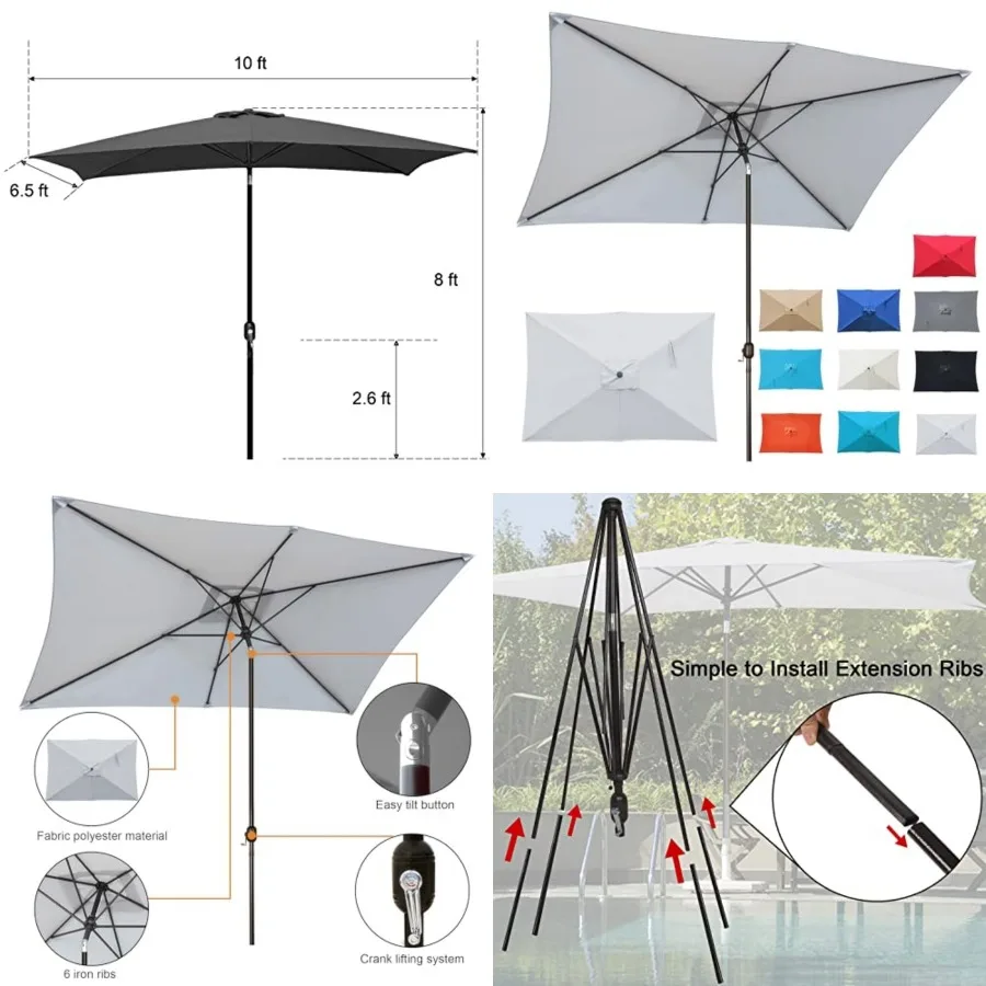 Recgular Patio Umbrella, Table Market Umbrella with Tilt and Crank, Outdoor Umbrella for Garden, Deck, Backyard, Pool and Beach
Recgular Patio Umbrella, Table Market Umbrella with Tilt and Crank, Outdoor Umbrella for Garden, Deck, Backyard, Pool and Beach