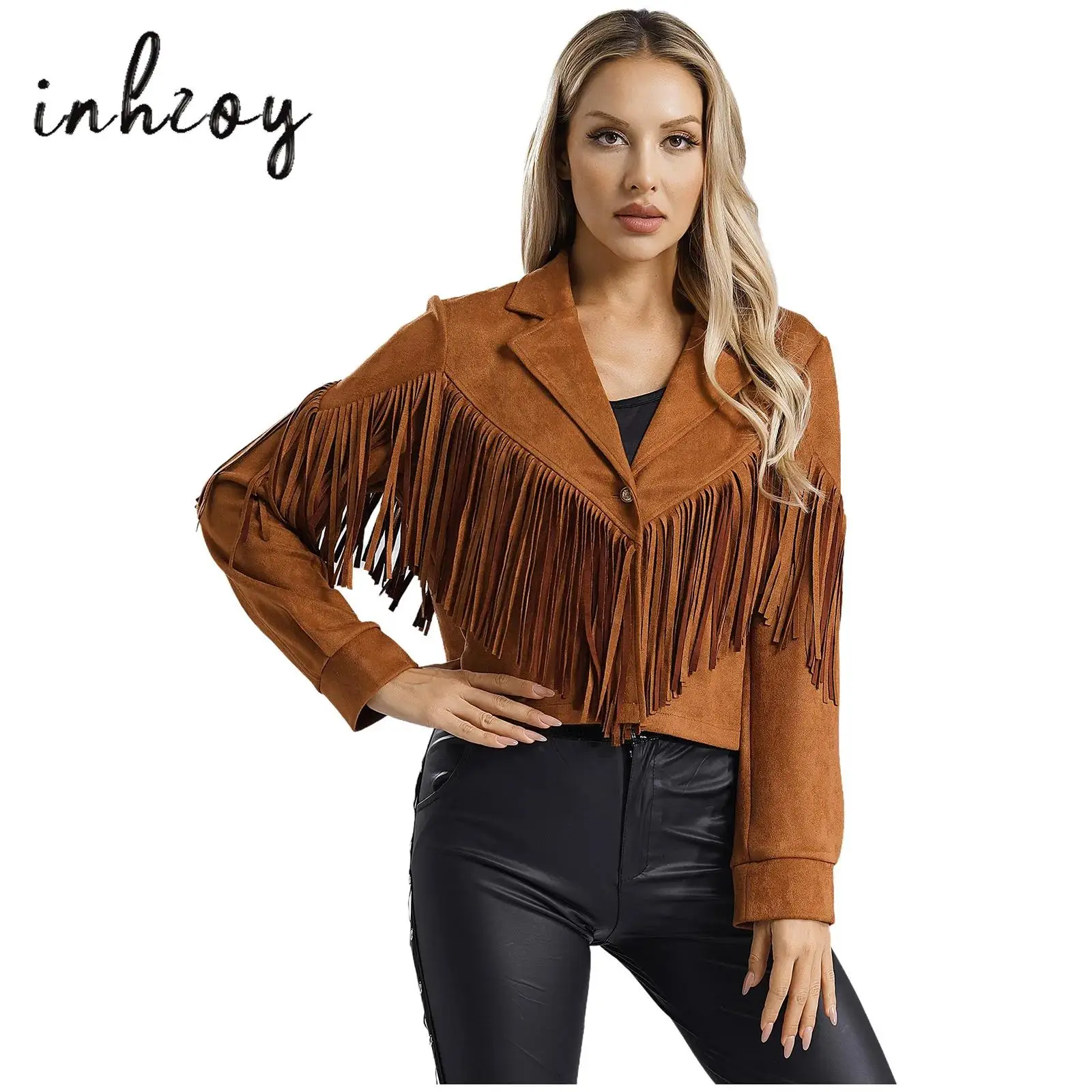 Womens Punk Vintage Fringe Vest Faux Suede Jackets Long Sleeve Tassel Coats Outerwear for Halloween Party Cowgirl Dress Up
Womens Punk Vintage Fringe Vest Faux Suede Jackets Long Sleeve Tassel Coats Outerwear for Halloween Party Cowgirl Dress Up