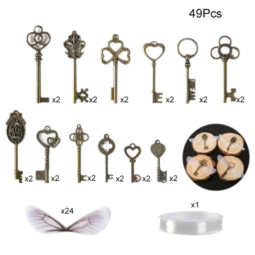 49pcs/set Vintage Skeleton Keys Dragonfly Pendant Set Bronze Realistic Flying Key Hanging Decoration DIY
49pcs/set Vintage Skeleton Keys Dragonfly Pendant Set Bronze Realistic Flying Key Hanging Decoration DIY