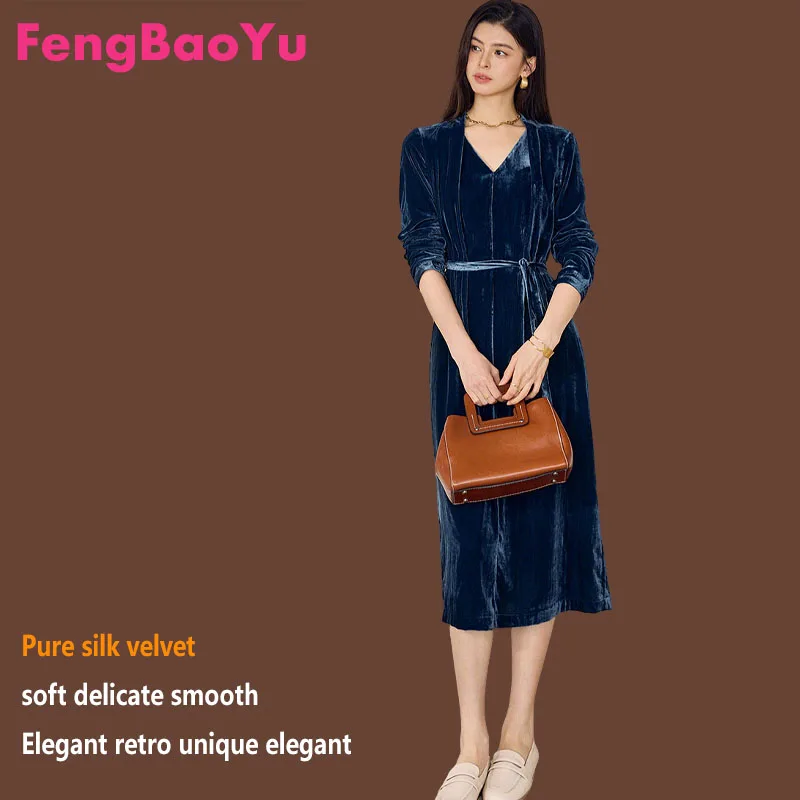 Элегантное женское длинное платье Fengbaoyu из натурального шелкового бархата с V-образным вырезом, завязками на талии, блестящее и гладкое
Элегантное женское длинное платье Fengbaoyu из натурального шелкового бархата с V-образным вырезом, завязками на талии, блестящее и гладкое