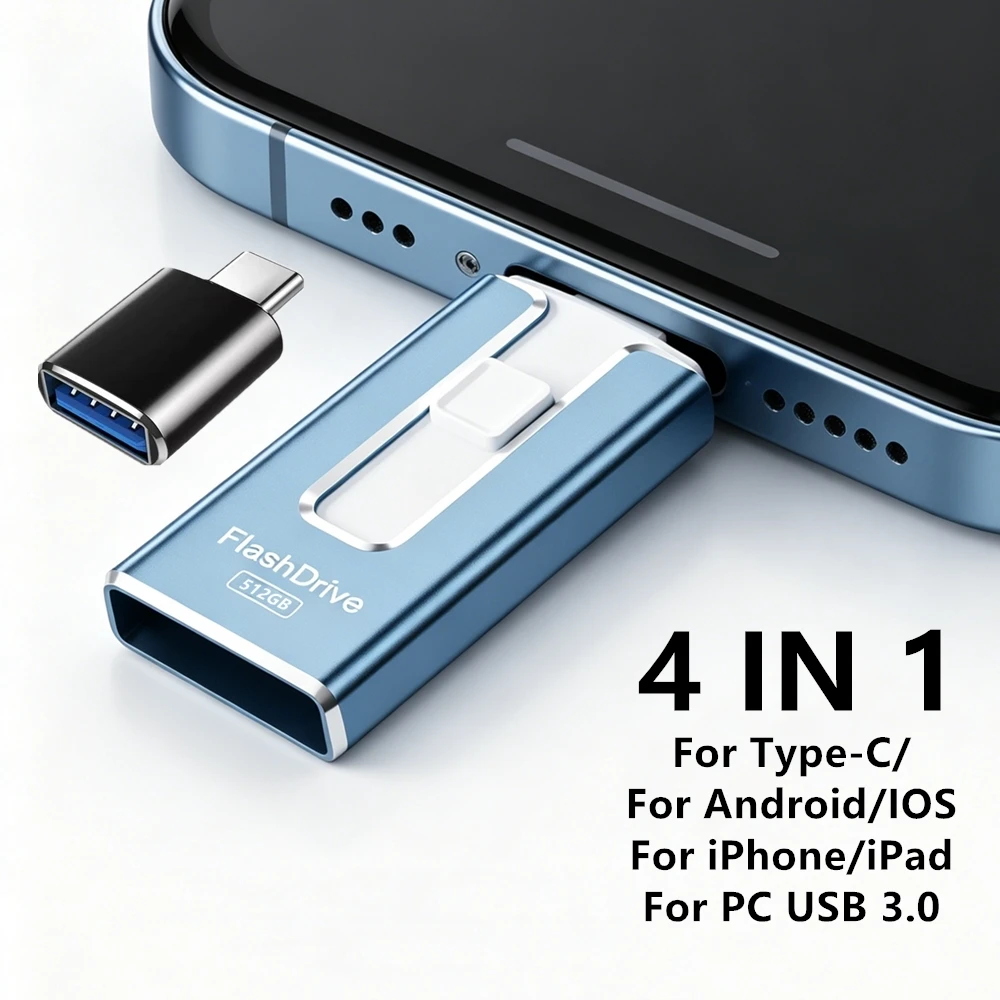 Free APP Photo Stick 4-in-1 OTG USB 3.0 Flash Drive Portable 256GB 512GB High Speed For iPhone iPad IOS Android PC Mac Storage
Free APP Photo Stick 4-in-1 OTG USB 3.0 Flash Drive Portable 256GB 512GB High Speed For iPhone iPad IOS Android PC Mac Storage