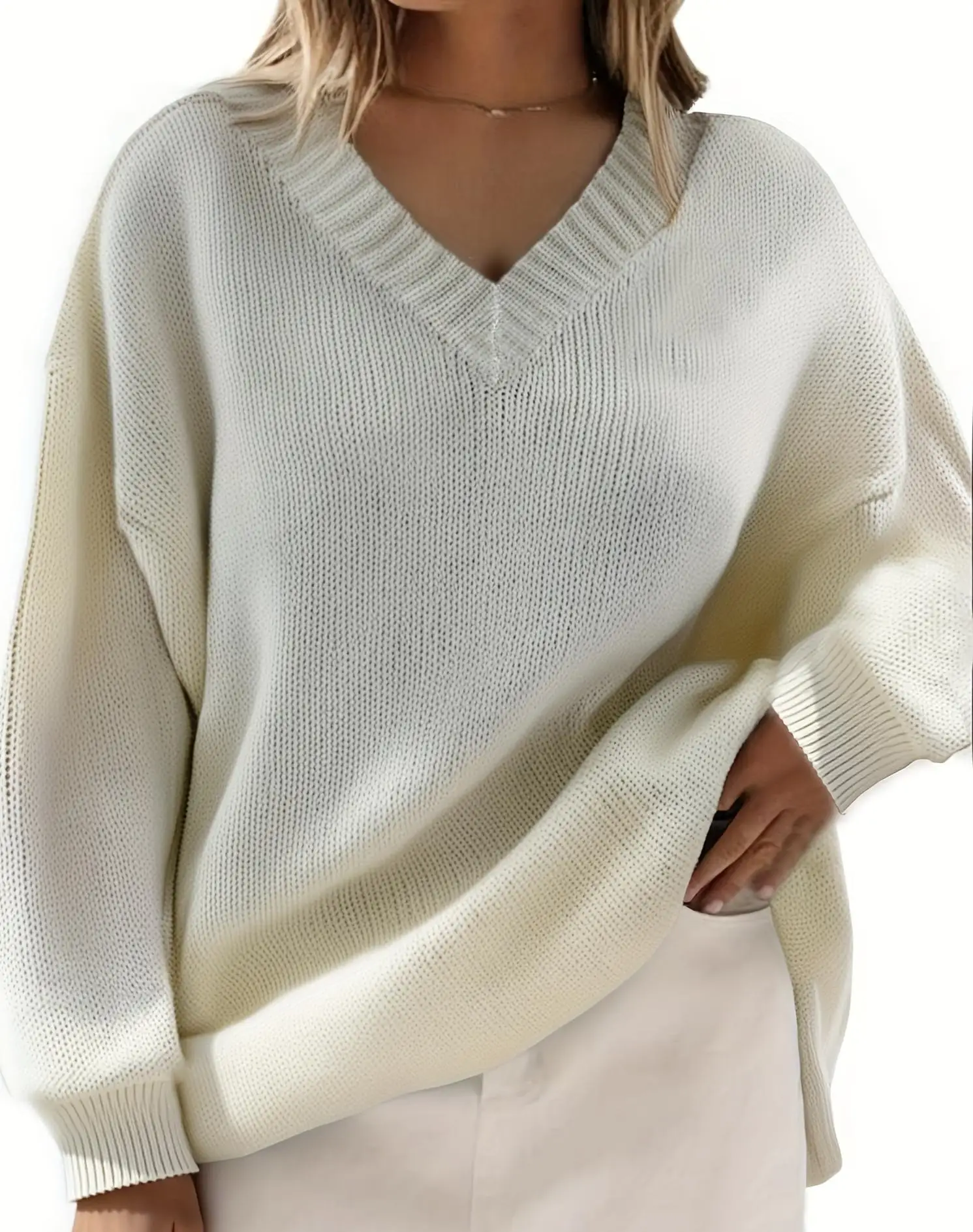 Plus Size Women V Neck Sweater Long Sleeve Oversized Waffle Knit Loose Fit Off White Casual Autumn Winter Pullover
Plus Size Women V Neck Sweater Long Sleeve Oversized Waffle Knit Loose Fit Off White Casual Autumn Winter Pullover