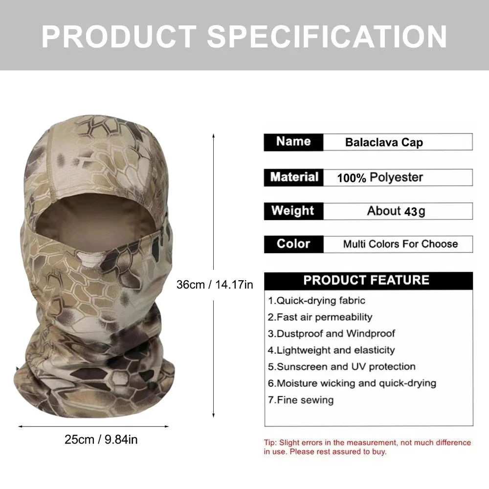 Breathable Camo Balaclava Headwear for Men, Outdoor Cycling Face Mask Neck Warmer Helmet Inner Cap Sports Headband
Breathable Camo Balaclava Headwear for Men, Outdoor Cycling Face Mask Neck Warmer Helmet Inner Cap Sports Headband